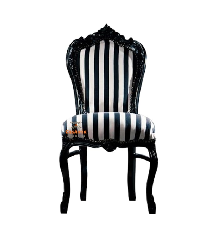 CasAmin Home & Living Chaise Accent Black Stripe French Louis XV Style Chaise de salle à manger classique style baroque à rayures noires