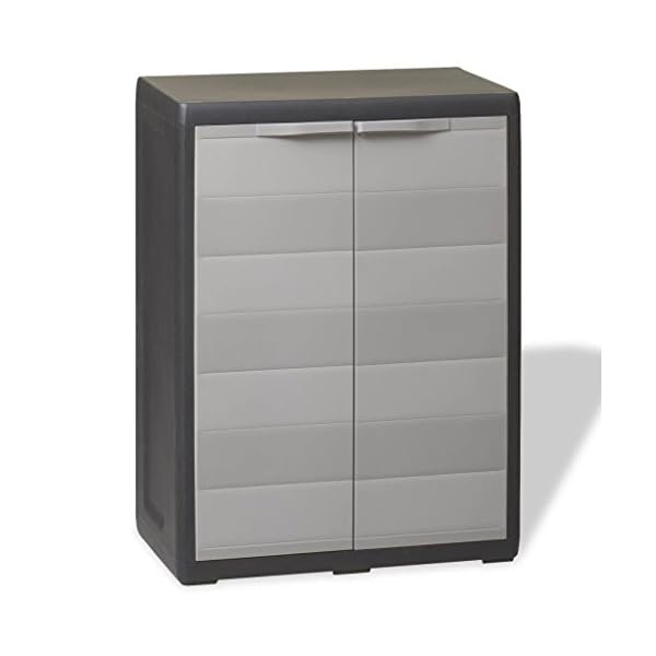 Festnight Standschrank Plastikschrank Gartenschrank Wetterfest Kommode mit 1 Regal Schwarz und Grau