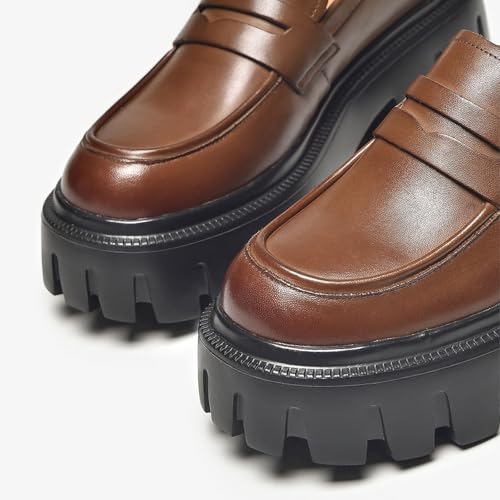 Image of BEAU TODAY Chunky Loafers Women,Platform Loafers for Women,Lug Sole Slip On Leather Classic Penny Shoes,Comfortable Office Work Business Casual Dress Shoes
