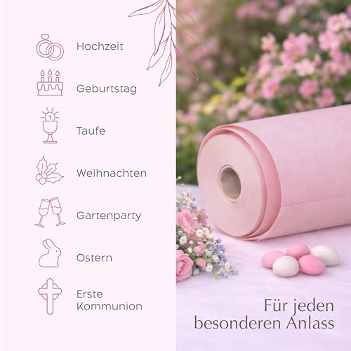 Twinzee - Vlies Tischläufer Rosa, Hell 30 cm x 25 m - Tischband fur Tischdeko Geburtstag, Hochzeit, Taufe, Outdoor - Decoratives Tischläufer Modern Rolle