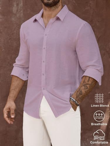Image of Men's Casual Button Down Shirts Long Sleeve Linen Touch Textured Shirt Wrinkle Free Fashion Casual Vacation Beach Summer Shirt (1001)
