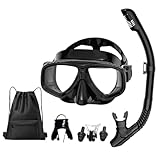 HSTWODE Set de esnórquel para adultos, grosor de visión de 0 a 800 dioptrías, a elegir individualmente, máscara de natación, tapa seca, juego de esnórquel, antivaho, gran angular, protección UV