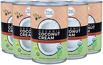 Thai Coco - Organic Coconut Cream Unsweetened - Organic Cream of Coconut for Cocktails - Canned Lactose Free Heavy Cream - USDA Organic, Kosher, and Vegan Certified - 6 Cans of 14 fl. oz.
