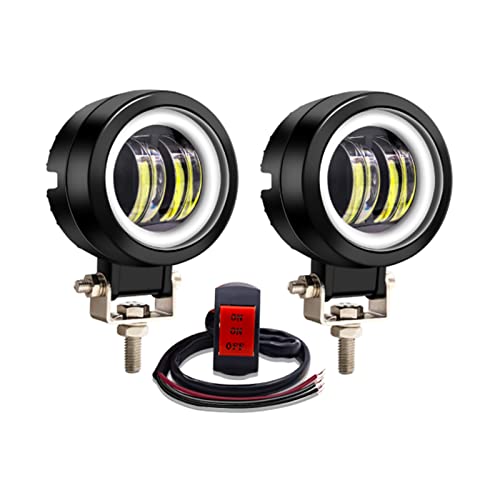 YnGia 2pcs Moto Led Faro Rotondo Moto Faretti Fendinebbia con Bianco Angelo Occhio DRL Luce Bianca Impermeabile Guida Luce di Corsa 12v 24v per Off-road Camion Marino