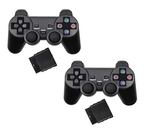 DARLINGTON & Sohns 2er Set Wireless Controller für PlayStation 2 Kabelloses Dual Shock Gamepad Vibration Kompatibel mit PS2 PS1 Konsole Kabellos