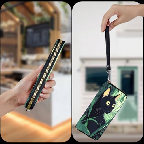 Wristlet Wallet for Women Teen Girls Womens Wallet RFID Blocking Credit Card Holder with Removable Wristlet,Leather Phone Wallet Clutch Large Capacity Ladies Travel Purs,Jungle Cat4