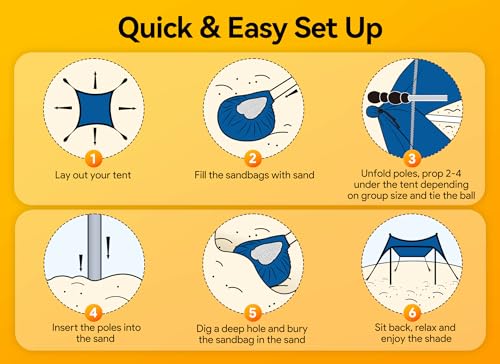 Vibemo Beach Tent, UPF50+ Sun Shelter, 10x10ft Outdoor Canopy with Sandbags, Ground Pegs, Stability Poles & Sand Shovel, Portable Sun Shade for Traveling, Camping, Fishing, Picnics & Backyard Fun - Image 9