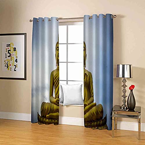Rideau chambre occultant Bouddha d'or 3D 200x160 cm à oeillets isolant