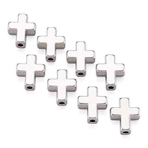 Beadthoven 20Pcs Tibetan Style Platinum Alloy Cross Pendant Crucifix Cross Charm Beads For Diy Rosary Bracelet Necklace Jewelry Making 15X12X5Mm #TOP1