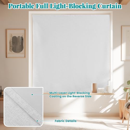Image of 100% Blackout Self Adhesive Curtains, Black Out Shade for Window, Fabric Temporary Window Coverings Easy to Hang Curtains No Rod Needed, Use for Room, Kitchen, W52 x L60 inch, 1 Panel, Off-White