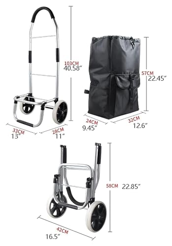 BCJMKDX Einkaufstrolley. Tragbarer Einkaufstrolley auf Rädern, Aluminiumlegierung, Faltbarer Trolley, Sackkarre for Lebensmitteleinkäufe, Reisen, Picknick – Bild 3