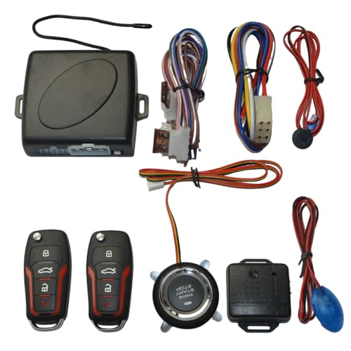 Car Alarm System with Remote Start and Push to Start Ignition Kit, Car Keyless Entry System with Remote Starter and Push Start Button, Fits for Most DC 12V Cars