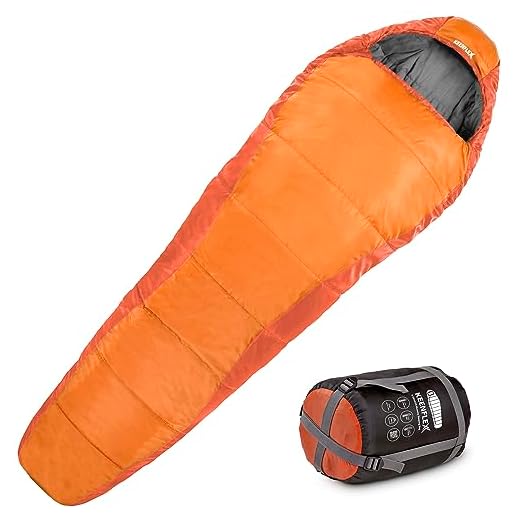 Keenflex - Sac de Couchage - 3 saisons chaud léger et compact étanche avancé Système de contrôle de la chaleur - Idéal pour le camping randonnée randonnée - Sac de compression inclus (Orange)