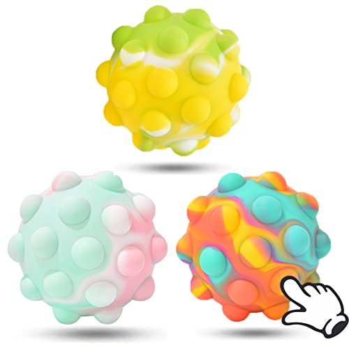 3 Pack Pop Stress Ball Fidget Squishy for Adults Kids Teens Silicone Popping Popper Figetget Toddler Bath Bubble for Anti-Compression Autism Sensory Adhd Relieve Gifts Squeeze Push Dog Bumpie Balls
