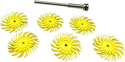 Set of 6 Radial Bristle Discs Yellow 80 Grit Grade 3/4" Diameter Brush & 1 Screw Mandrel