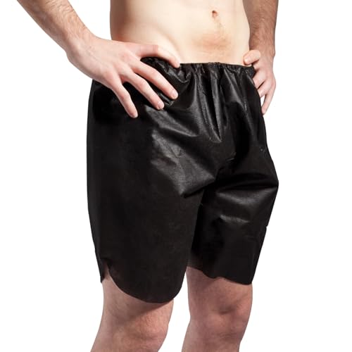 ForPro Men’s Boxer Shorts, Disposable Shorts for Massage, Tanning, Waxing and Medical Services, Individually-Wrapped, One Size Fits Most, Black, 10-Count