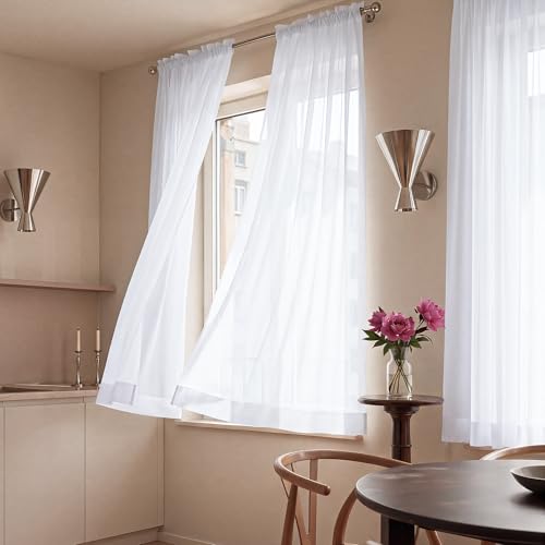 Image of NICETOWN White Sheer Curtains 63 Inch Length 2 Panels for Bedroom, W37xL63