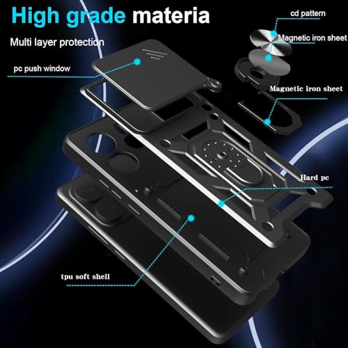 Image of Heavy Duty Back Case Cover for Oneplus 15 5G, Shockproof Oneplus 15 Back Cover, Ring Case with Kickstand and Camera Protection Shutter - Black