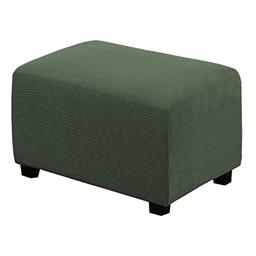 Image of H.VERSAILTEX Ottoman Cover Slipcover Rectangle Fit Length 29'-34' Footrest Sofa Slipcovers Stool Cover Footstool Protector Covers Feature Stretch Thick Soft Jacquard Fabric Washable - Bronze Green