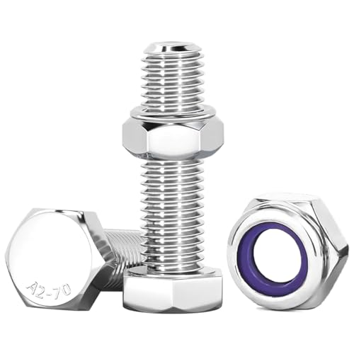 Drenky M10 Bolts and Lock Nuts Set, 304 Stainless Steel Hex Bolts and Nuts