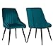 Duhome 2X Sedia da Sala da Pranzo in Tessuto (Velluto) Sedia Imbottita Design Retro con Piedini in Metallo Vintage Selezione Colore 8066, Colore:Verde bluastro, Materiale:Velluto