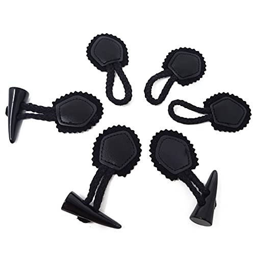Honbay 5 Sets Leather Sew-On Toggles Closures With Resin Horn Button Sewing Accessories For Coat Jakcet Knitwear Windbreaker Clothing (Black) #TOP3
