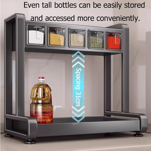 Scaffale a doppio strato in acciaio inox con barattoli sigillati per spezie, ideale per piani di lavoro della cucina e caffetterie da ufficio (colore 2, 55 cm)