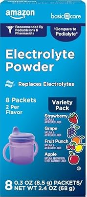 Amazon Basic Care Electrolyte Powder Variety Pack, Apple, Fruit Punch, Grape, Strawberry, 8 Count