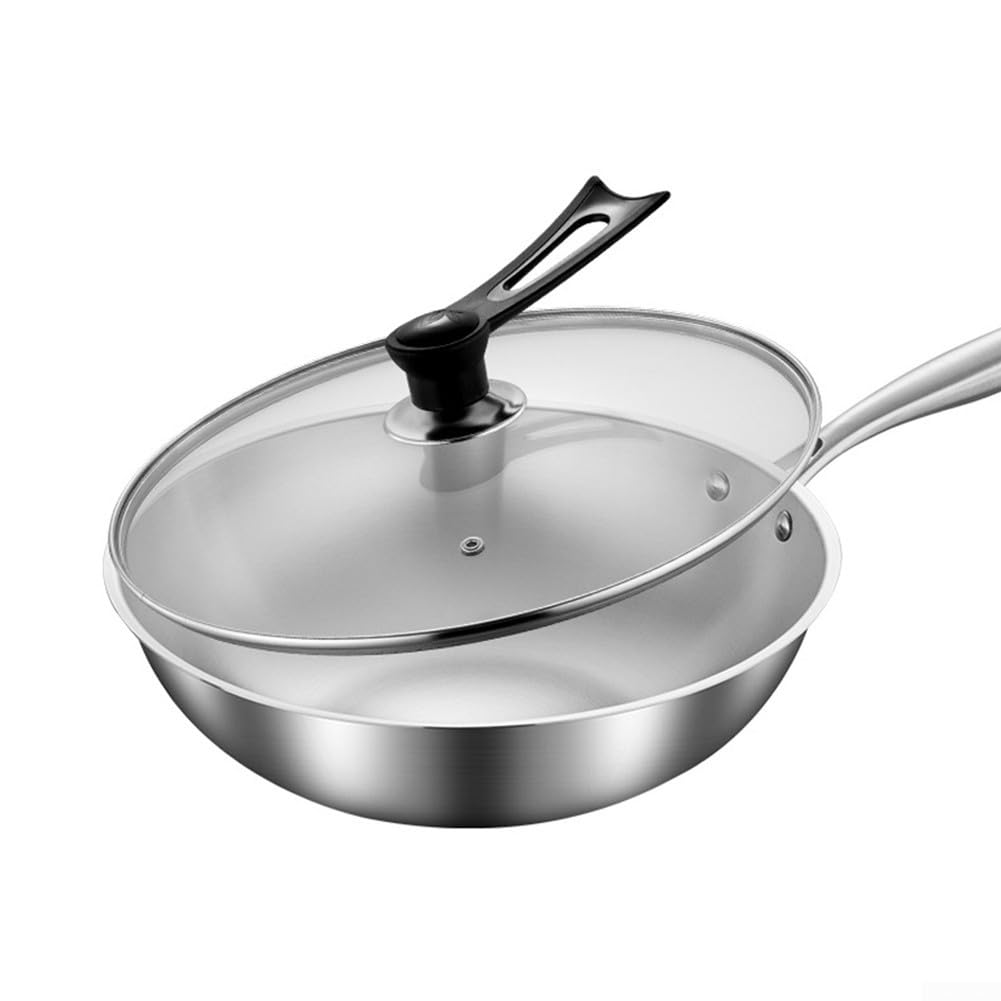 Wok 32 cm en acier 3 couches avec couvercle pour induction