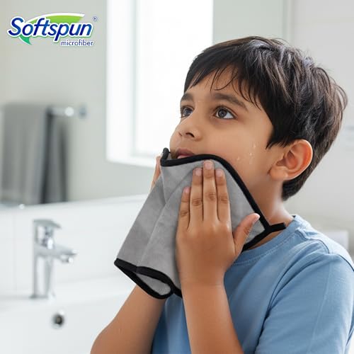 Image of SOFTSPUN Microfiber Baby Hand & Face Wipes 280 GSM 20x30 Cms 4 Piece Towel Set Light Grey! Super Soft & Comfortable for Newborn Baby and Kids Quick Drying Ultra Absorbent in Small Size.