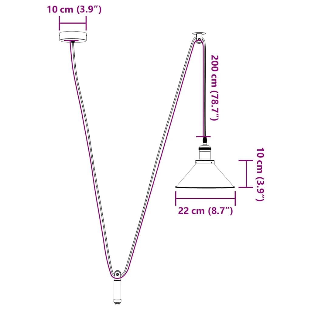Lampa wisząca z regulacją wysokości, biała, błyszcząca, metalowa, Ø 22 cm, z oprawką E27, system wyciągu, do salonu, kuchni, sypialni, oświetlenie wewnętrzne, możliwość ściemniania