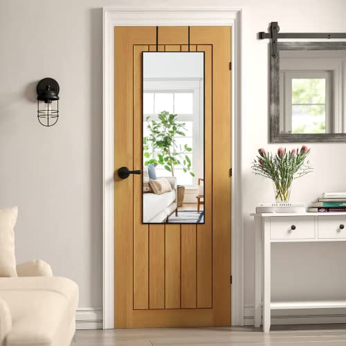 Image of NeuType Over The Door Mirror Full Length Mirror Hanging Over Door or Leaning Against Wall or Mounted On Wall, Aluminum Alloy Frame,Metal Hanger, 43 inchx16 inch, Black