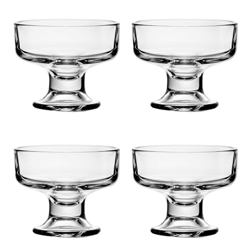 binsakao Set of 4 Dessert Glasses Cups - 6.3 oz Small Ice Cream Bowl, Glass Dessert Bowls for Trifle Parfait Sundae and Nuts, Lead-Free Footed Dessert Cups, Clear Glass Fruit Parfait Cups
