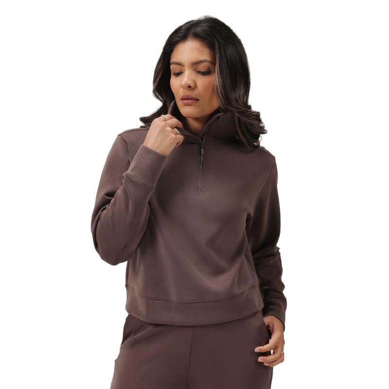 Image of BlissClub BareButter Pullover with Zip Marshmallow Comfort Relaxed fit Funnel Neck Cuffed Sleeve Luxurious Feel