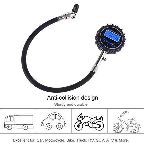 Manómetro Digital para neumáticos, Mandril de Aire Intercambiable de 200 PSI para Coches, Motocicletas, RV, SUV, camión, neumático de Bicicleta