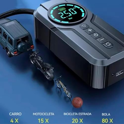 Bomba de Ar Elétrica Portátil Calibrador Compressor de Ar Automotivo para encher Pneu Bicicleta Moto