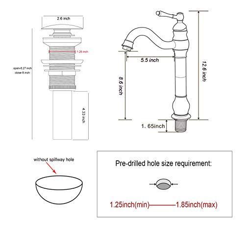 Bathroom Vessel Faucet Antique Brass 360° Swivel Bowl Sink Faucet Single Hole 1 Handle Matching Pop Up Drain Stopper Without Overflow Tall Lavatory Vanity Basin Mixer Tap Deck Mount #TOP1