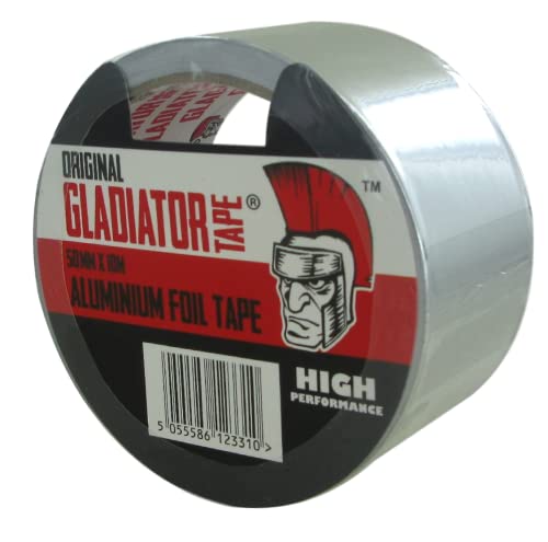 Gladiator® Aluminium Tape (50mm x 10m) | Highly Adhesive Aluminium Foil Tape, Insulation Tape For Insulating And Sealing Ducts | Heat Resistant | Silver