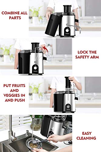 [ Unique Version] Azeus Centrifugal Juicer Machines, Juice Extractor With Germany-Made 163 Chopping Blades (Titanium Reinforced) & 2-Layer Centrifugal Bowl, High Juice Yield, Easy To Clean, Anti-Drip,100% Bpa-Free, Etl Listed, Catcher & Brush Included #TOP5