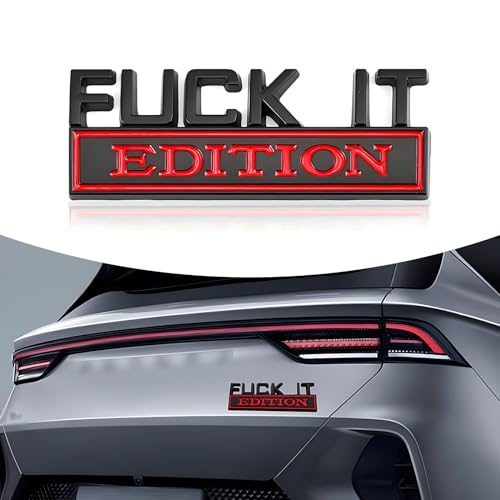 Image of 1 PC Car Fender Badge, 1.18 inch x 3.14 inch Fuck IT Edition Hood Trunk Door Alloy Decorative Car Emblem, Fashionable Personalized Body Decoration Accessories, for Most Models (Black & Red)