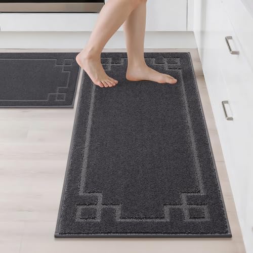 BEQHAUSE 2PC Dark Grey Kitchen Rugs