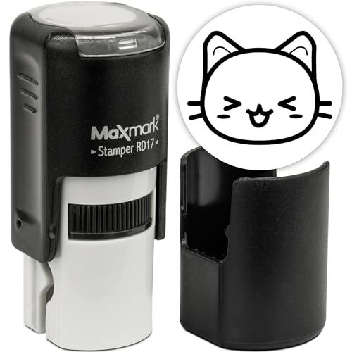 MaxMark RD17 Round Self Inking Cat Emoji Stamp - Laughing - Black Ink