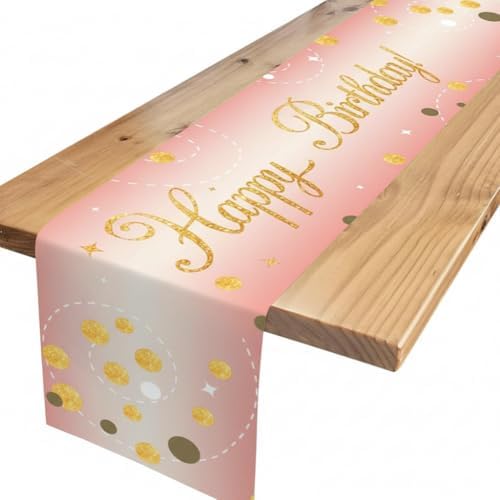 Tischläufer Geburtstag Deko-Tischdecke Tischdeko Geburtstag,Geburtstagsdeko Mädchen,Tischläufer Happy Birthday,für Mann Kinder Mädchen Jungen Party Dekoration 180 x 35cm (Rosé Gold