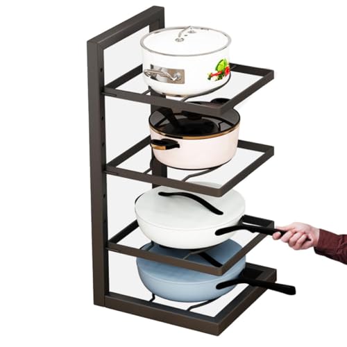 Image of Metal 4 Tier Heavy Duty Pan and Pot Organizer, Tiered Shelf Countertop Rack for Cabinet Adjustable Pot and Pan Organizer Rack, 18 in x 8 in x 8 in