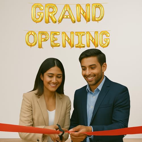Image of Grand Opening Banner Gold for New Home Office Shop Temple Foil Balloon Decoration Decor Celebration Golden
