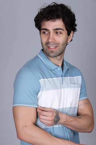 Image of SANE ORIGINALS T-Shirt for Men with Pocket || Textured Striped Polo for Men