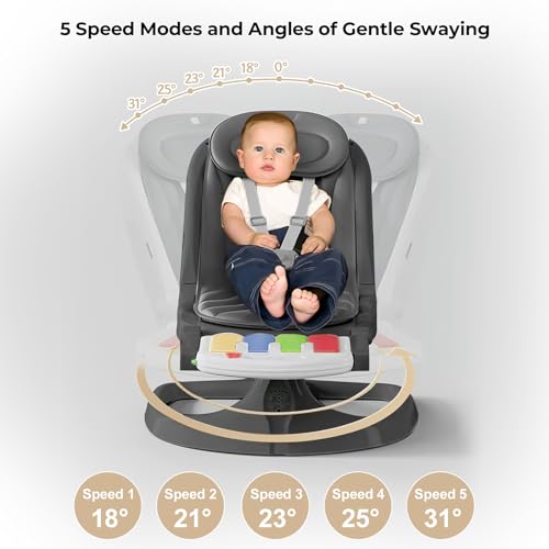 Baby Swing for Infants to Toddler,Portable Babies Swing for Newborns,Remote Control,Timing Function,5 Sway Speeds,Music Speaker,Adjustable Seat Positions,Tray,5-Point Harness - Thumbnail 4