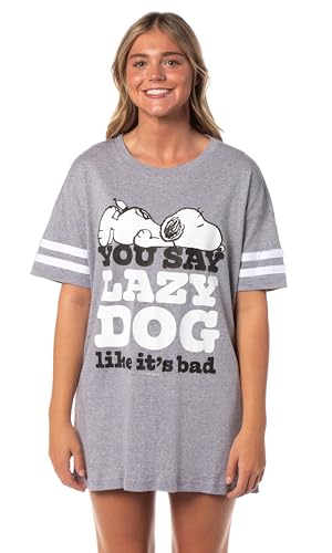 INTIMO Peanuts Women's Lazy Dog Snoopy Nightgown Pajama Shirt Dress For Adults