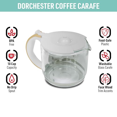 10-Cup Replacement Glass Carafe Pot with Lid for Dorchester Coffee Maker, Matte White by HADEN - Image 2