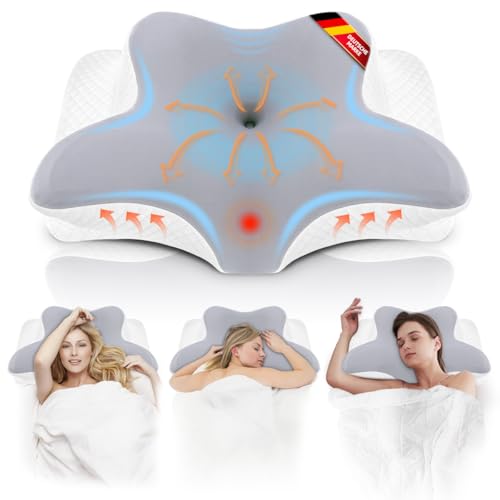 NVKHG Almohada Cervical de Espuma Viscoelástica Ergonómica, Almohada Ortopédica para Dormir de Lado, Boca Arriba y Vientre hacia Abajo, Mejora la Calidad del Sueño, 63x41x13/11cm, Blanco